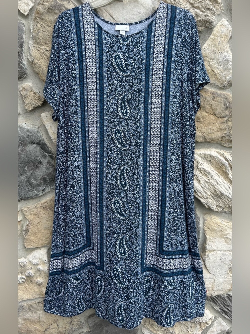 J. Jill Shirt Dress Size XL Blue Paisley Super Soft Stretchy Casual Boho Coastal